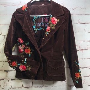 Johnny Was Embroidered Corduroy Blazer